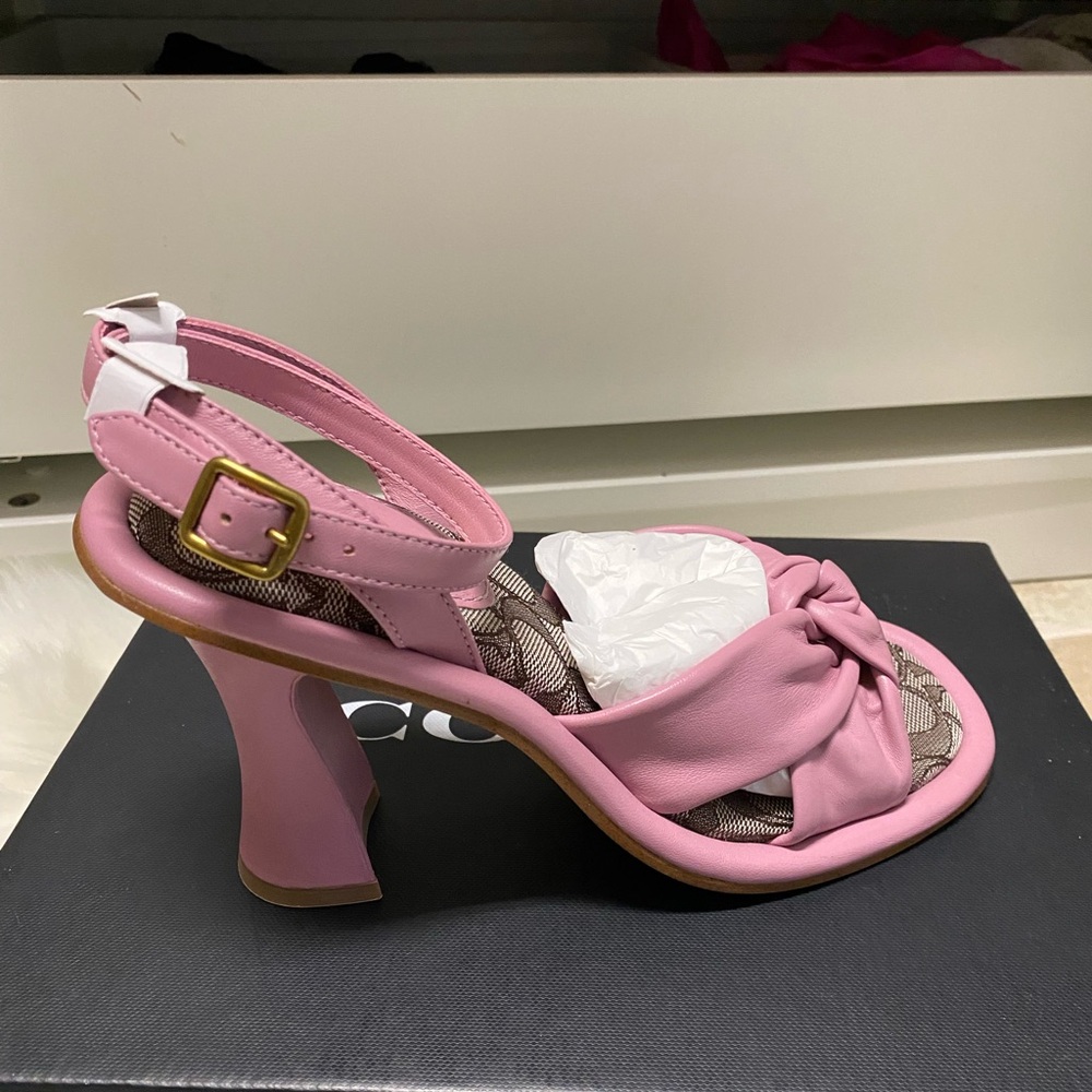 Coach Pink Knotted Ankle-Strap Heels with Logo Insole - Picture 9 of 10